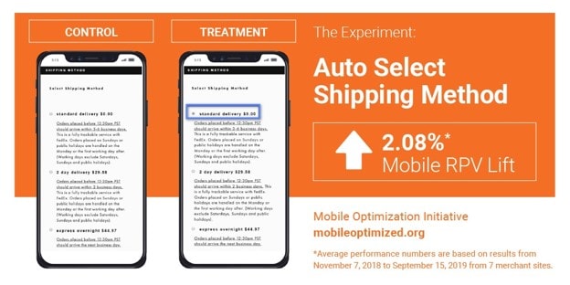 Mobile ecommerce Funnel - mobile cart experiment – Auto Select Shipping