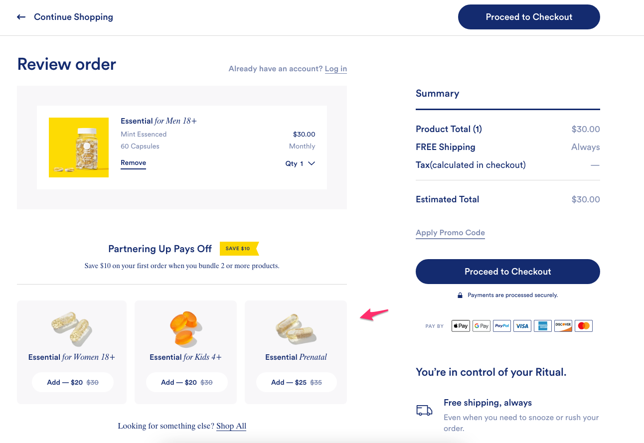 ritual cart upsells