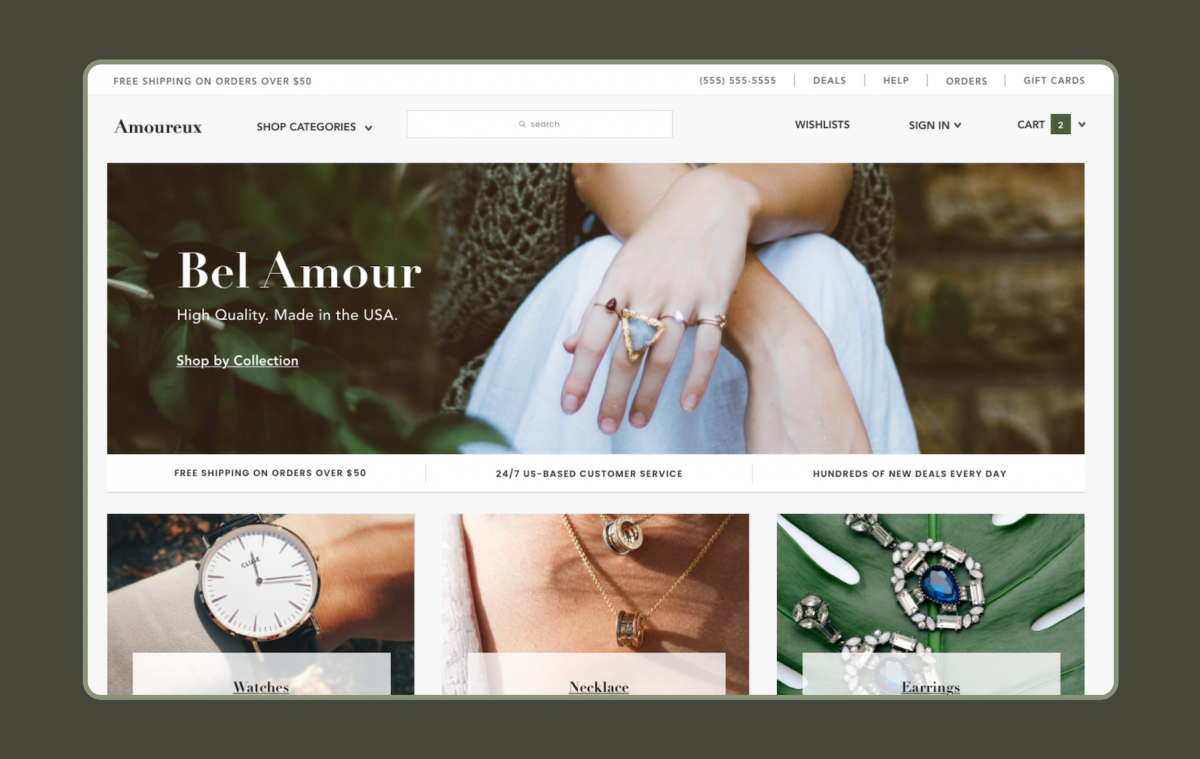 A jewelry website designed to fit today's online shopping expectations.