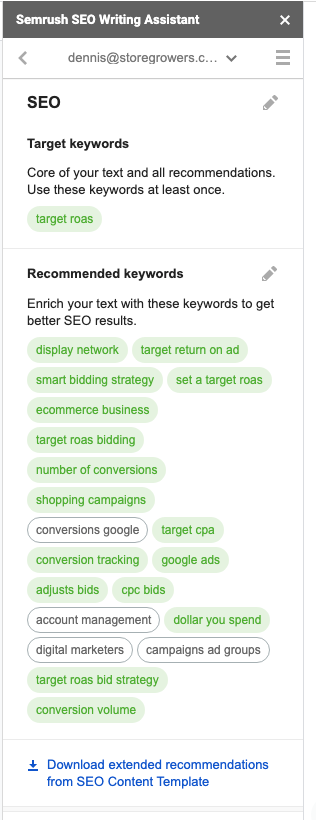 semrush-seo-writing-assistant-recommended-keywords