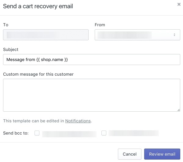 Shopify Abandoned Cart Recovery Email