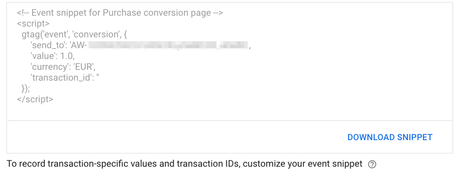 google conversion tracking event snippet