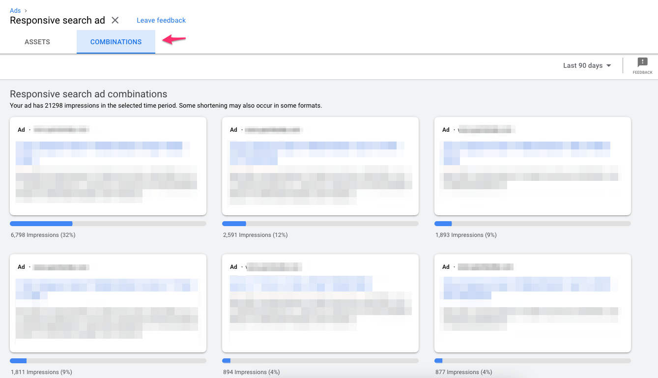 Combination Level details responsive search ads