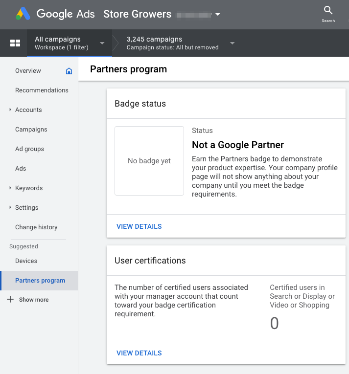 google partners mcc account