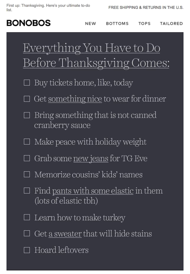 bonobos thanksgiving emailer example