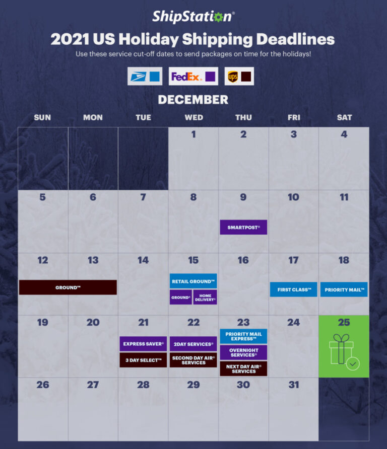 2021 Holiday Shipping Deadlines