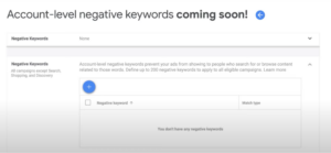 google account level negative keywords