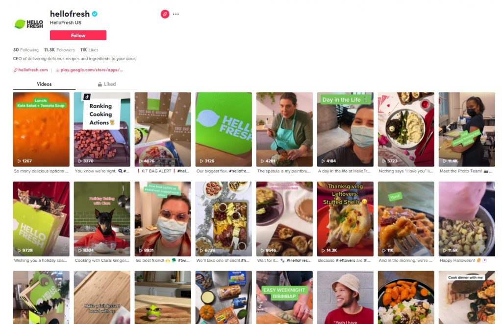 hello fresh ecommerce tiktok account example