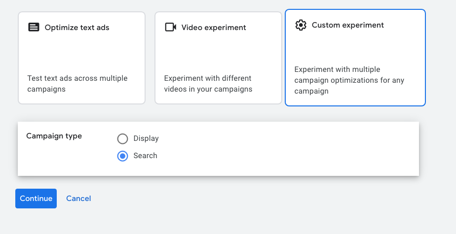 google experiments set up step 1