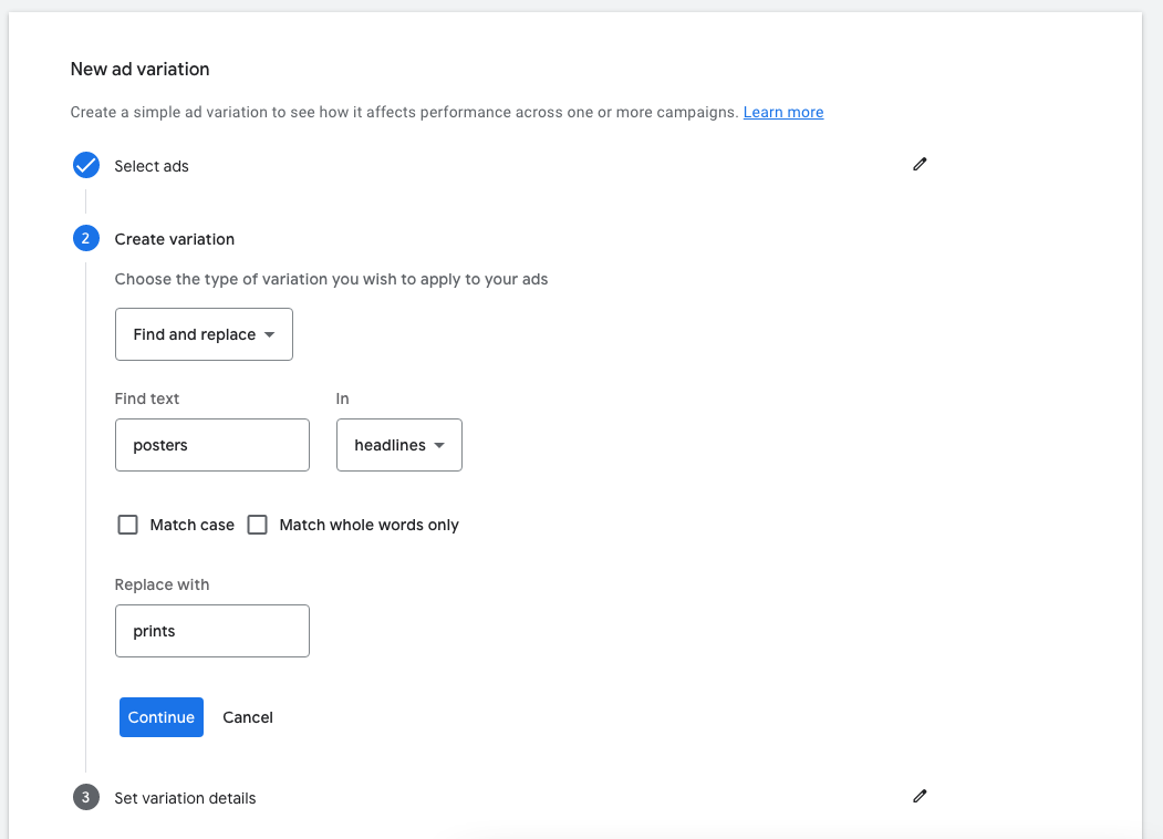 google experiments optimize text ads