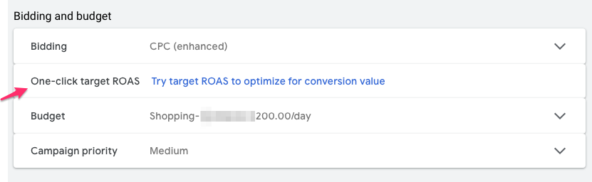 google shopping one click target roas experiment