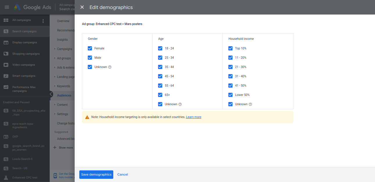 Edit demographics for an audience segment