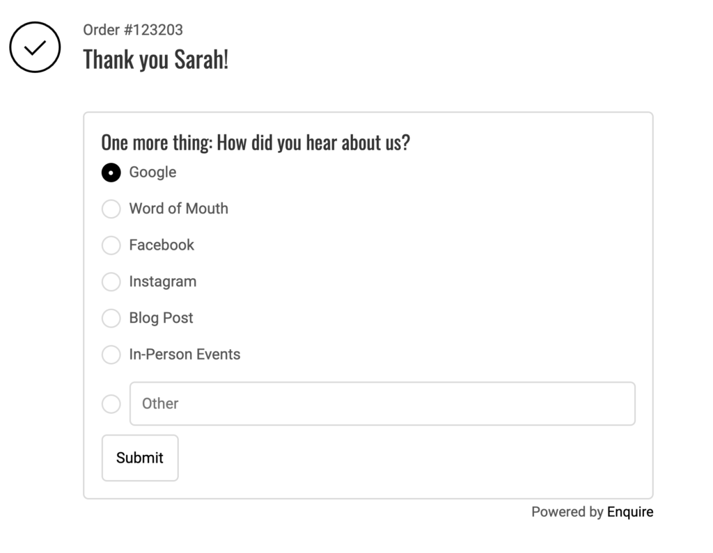 screenshot of an example asking a customer to share how they heard about a site with multiple choices | customer touch points salsify