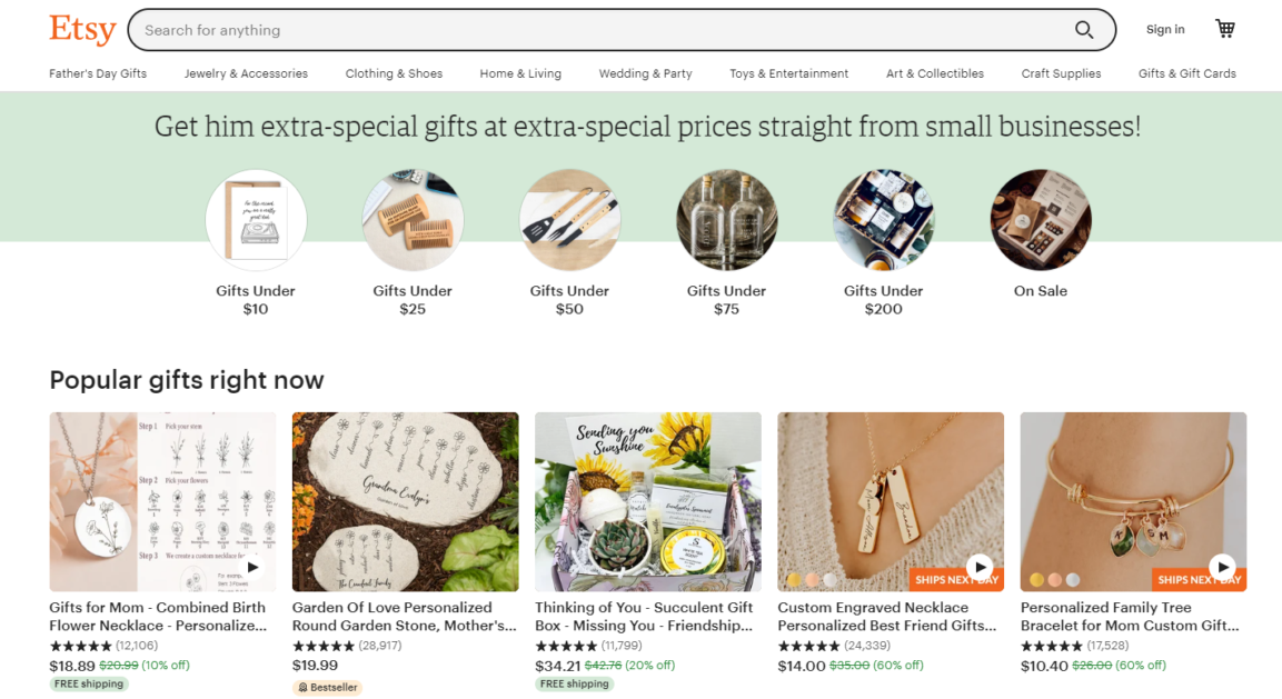 Etsy Homepage