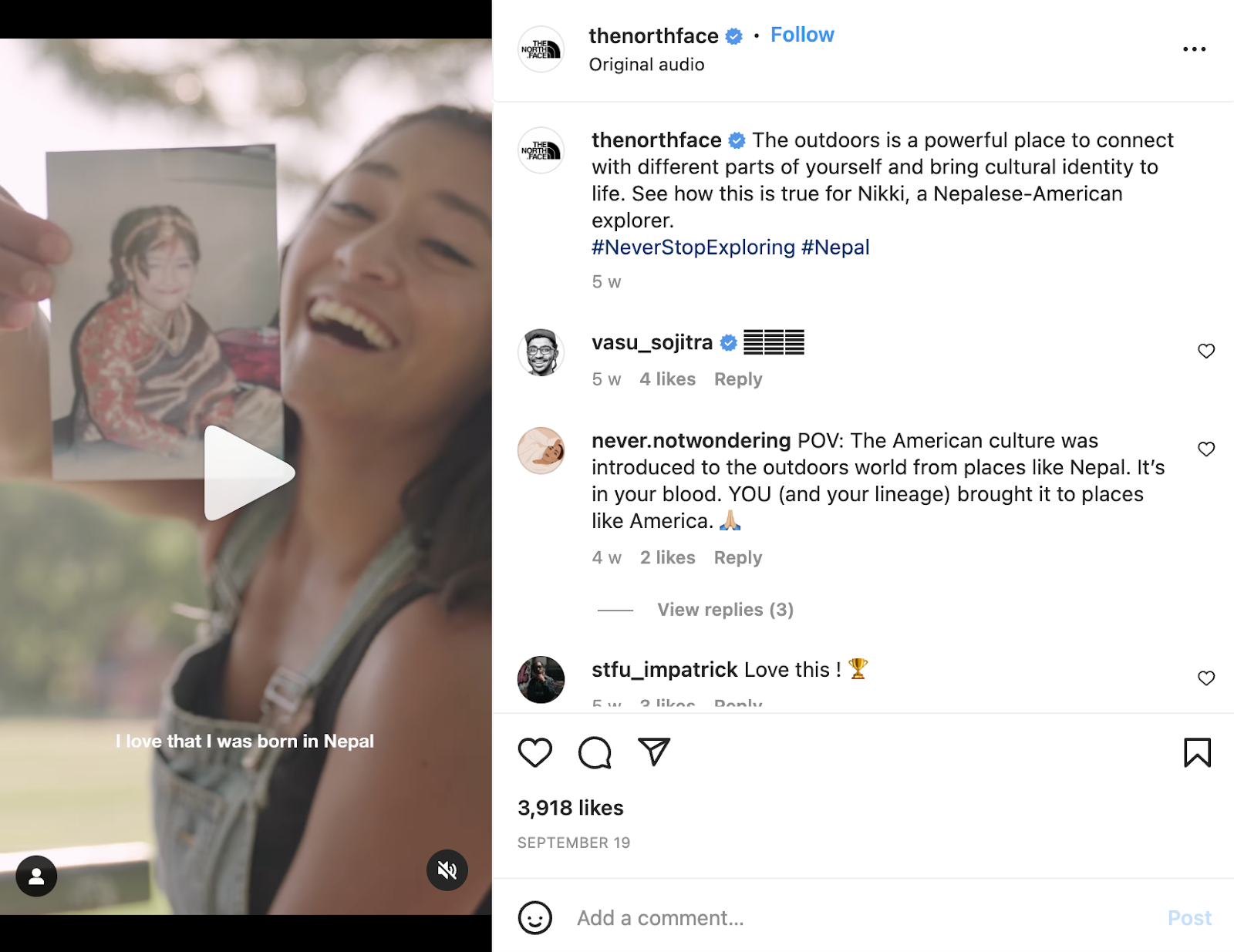 the north face instagram screenshot social media strategies example