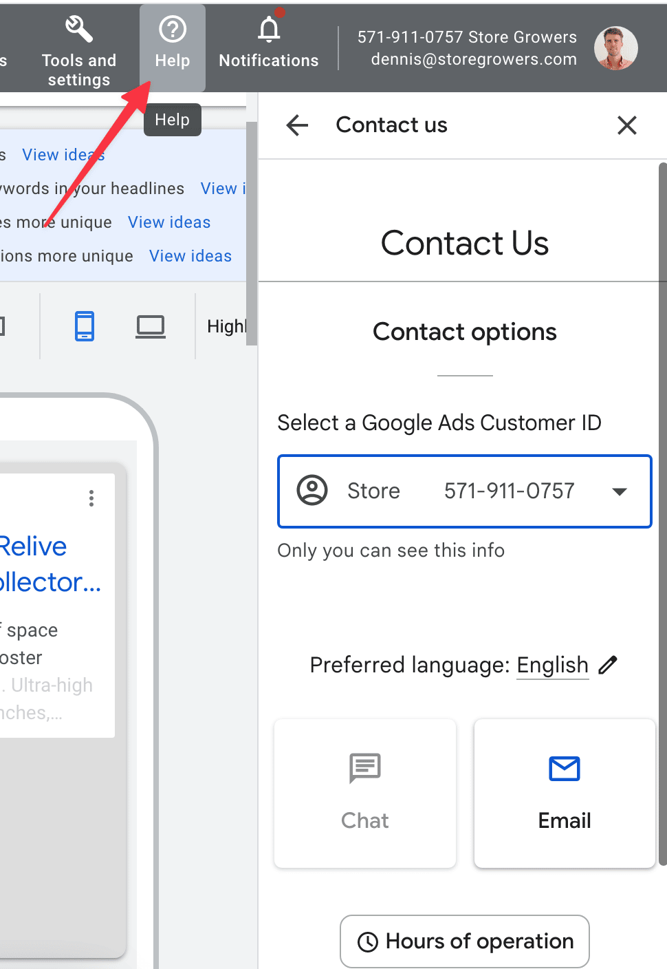 google merchant center support via ads interface