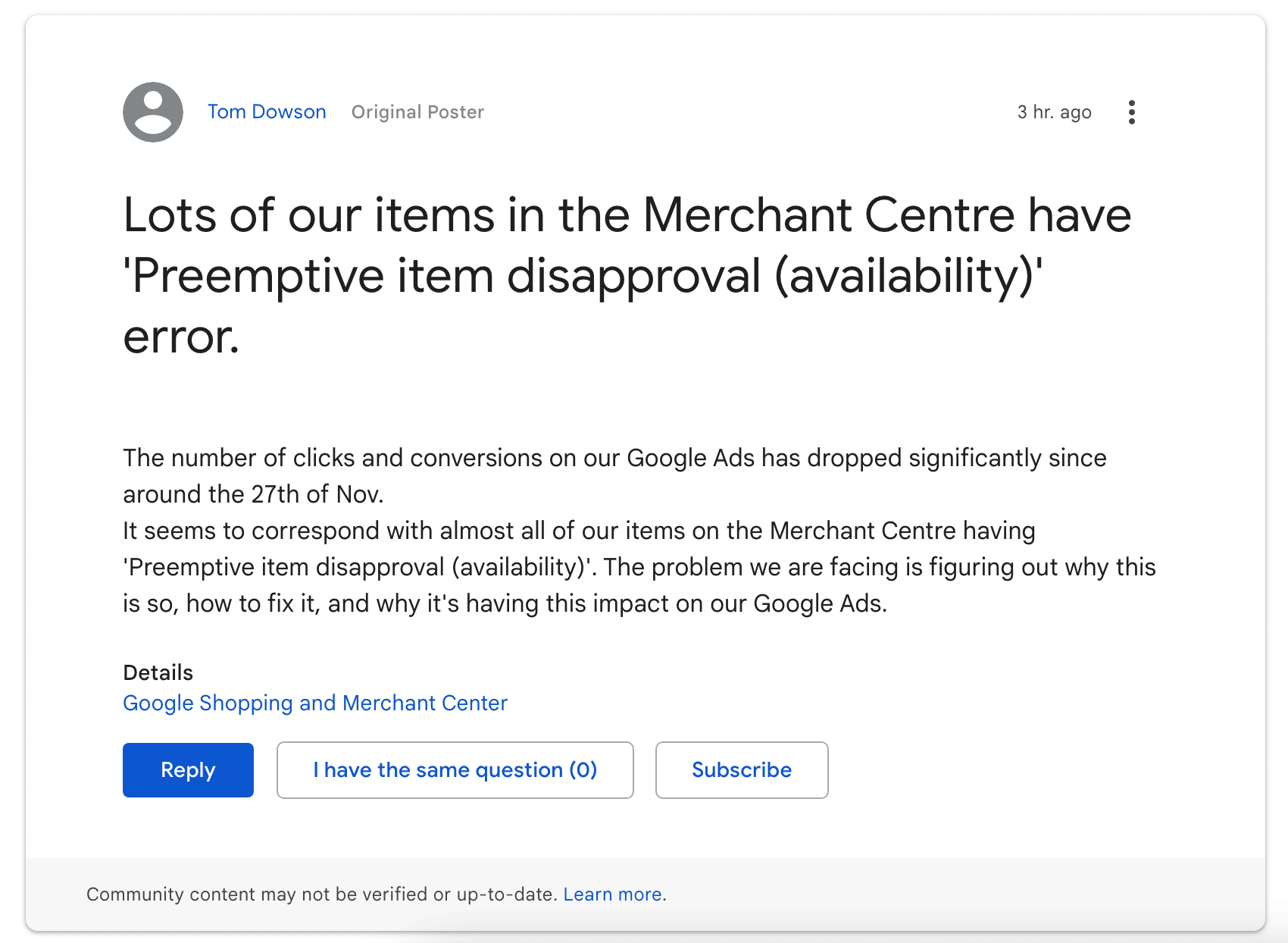 google merchant center help community