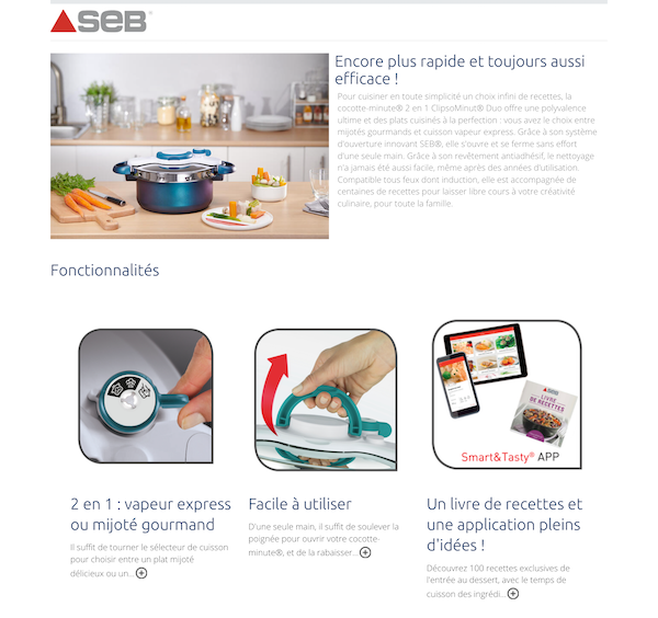 screenshot of groupe seb on carrefour site showing enhanced product content and digital transformation in ecommerce | salsify