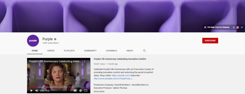 purple eCommerce youtube channel example