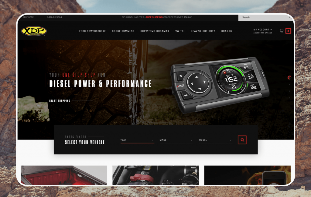 Xtreme Diesel Performance's website combines both B2B and B2C channels.