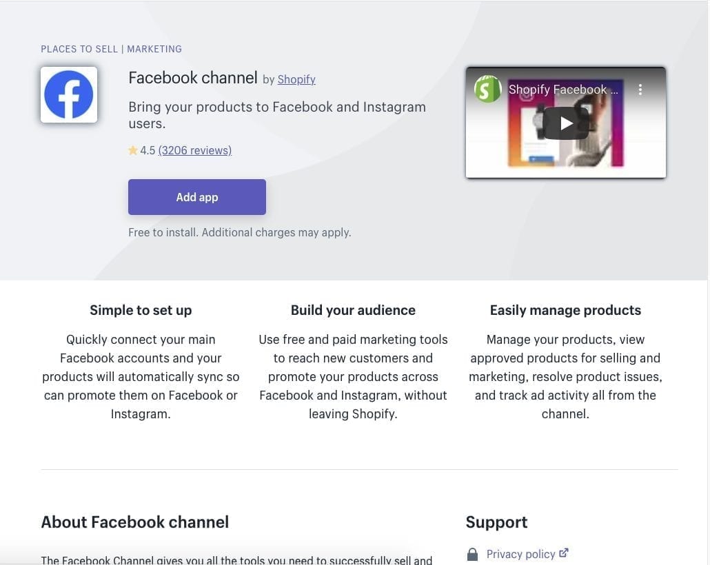 Facebook Channel Shopify app