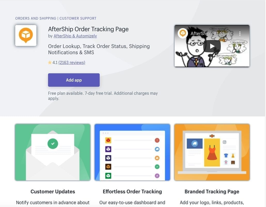 Aftership Shopify app
