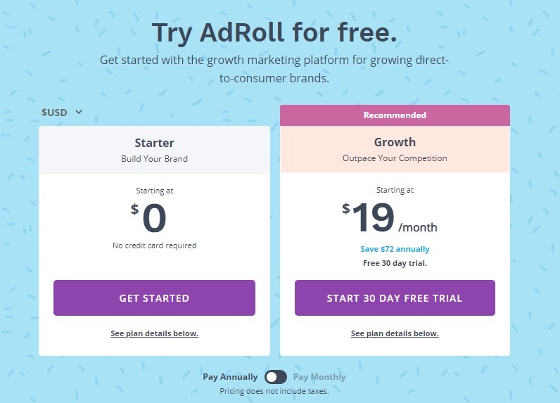 Adroll pricing options
