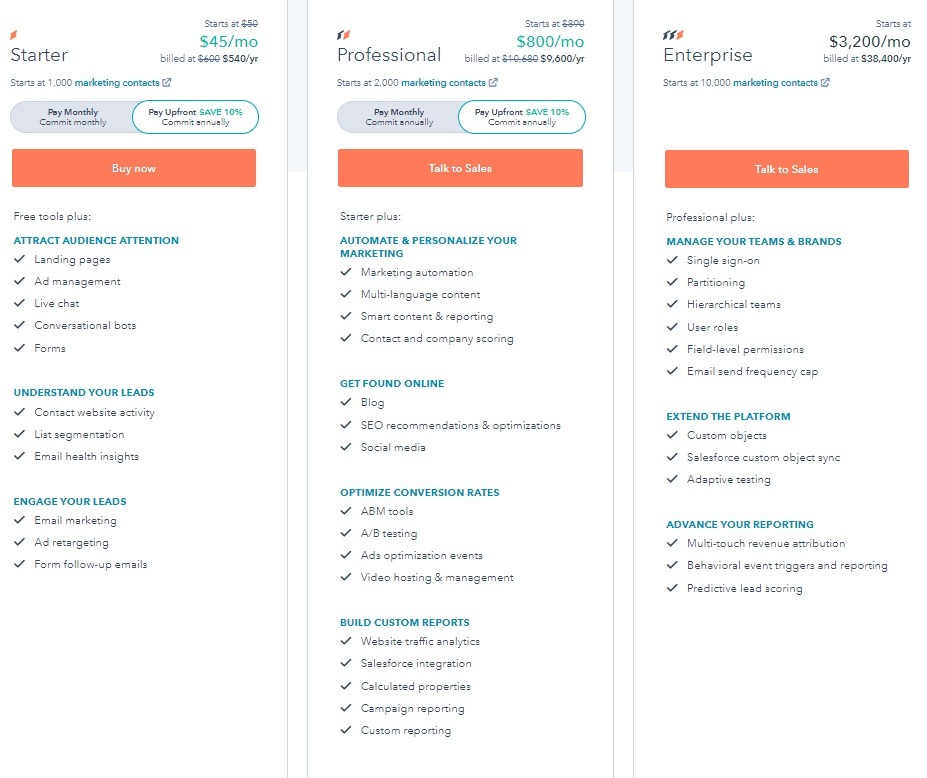 hubspot pricing options