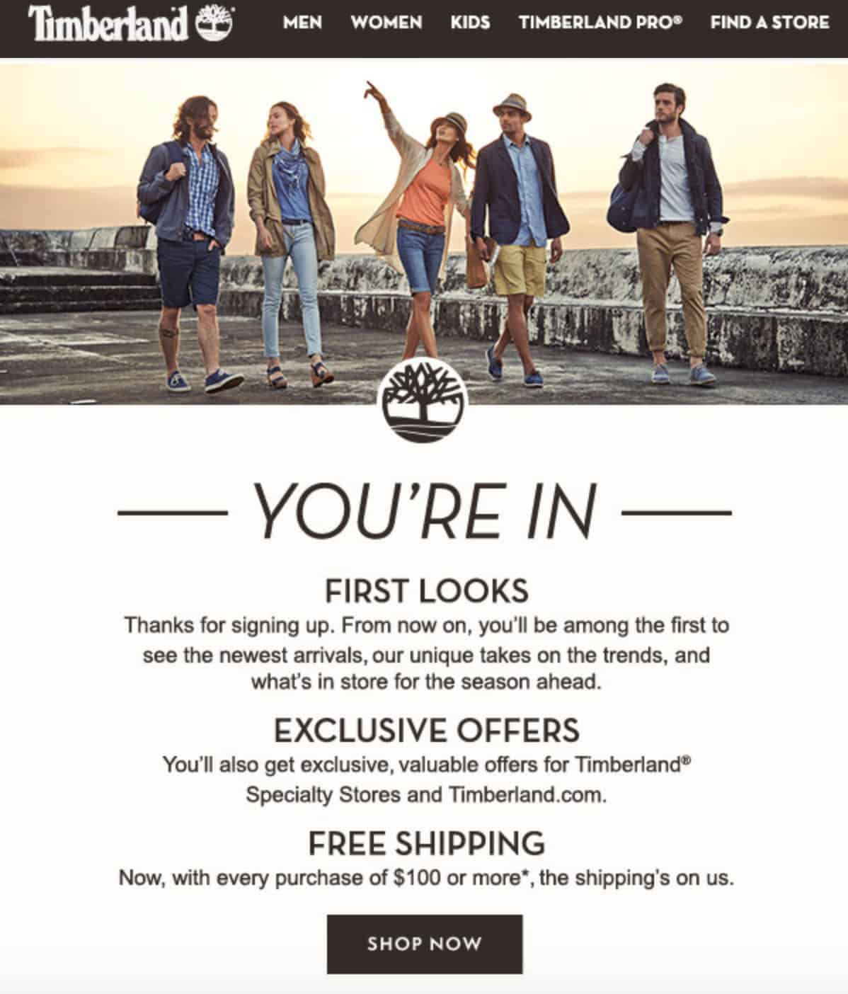 Timberland Welcome Email