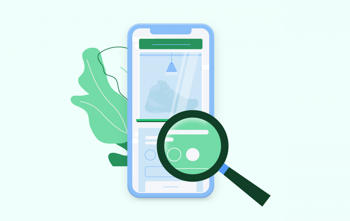 Illustration of magnifying glass over smart phone