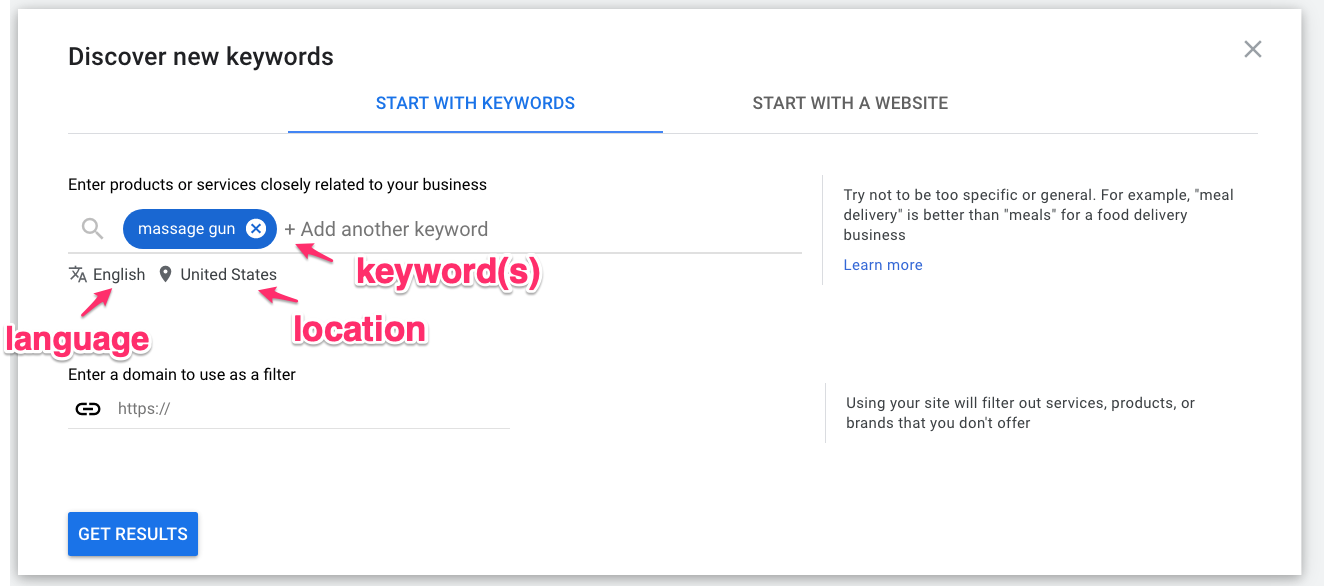 seed keyword in google keyword planner