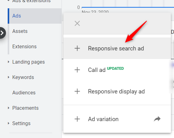 Choose between what type of ad you want to set up