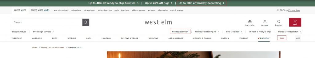 west elm onsite holiday promotion examples