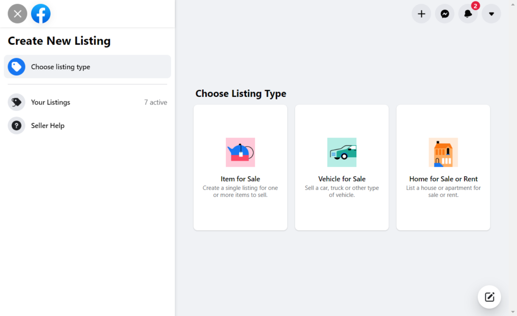 Facebook Marketplace Choose Listing Type