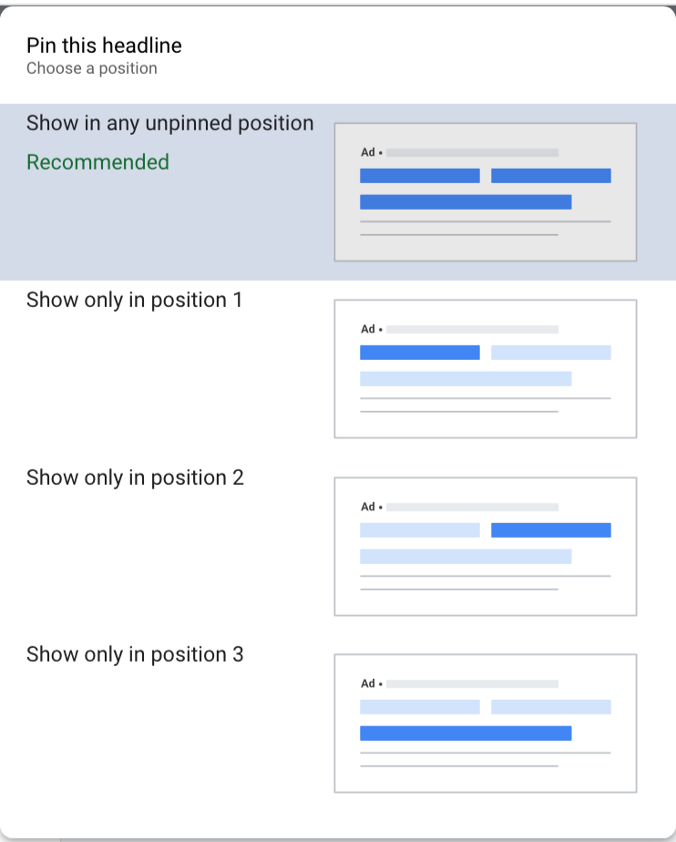 responsive search ad position pinning