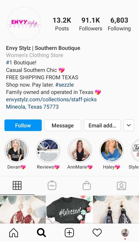 Instagram bio example shopify