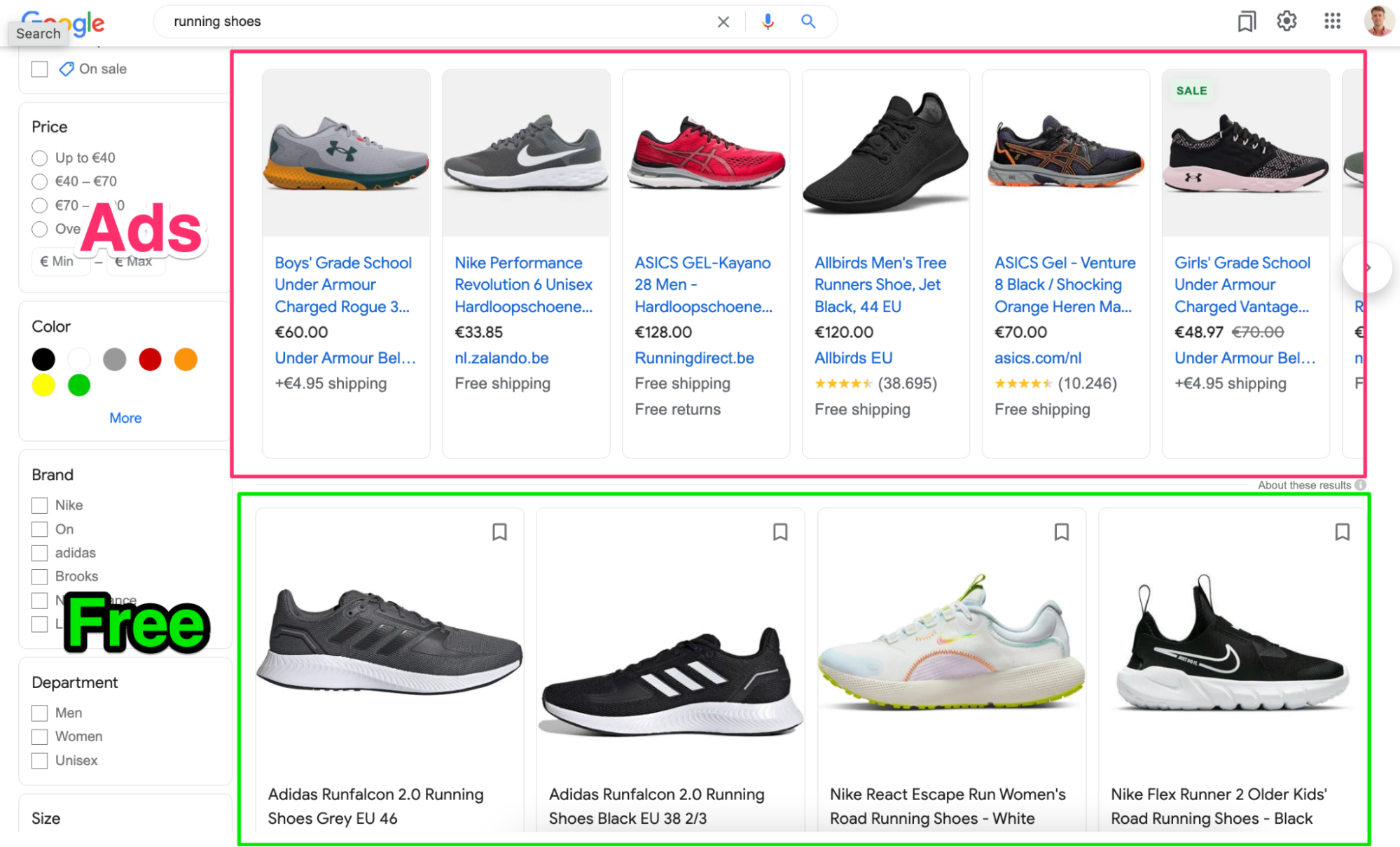 google free product listing example