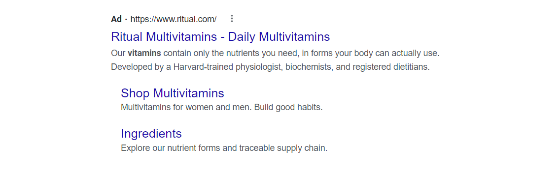 Example of a generic search ad from Ritual