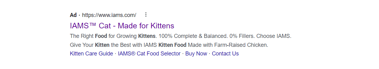 Example of a generic search ad from Iams