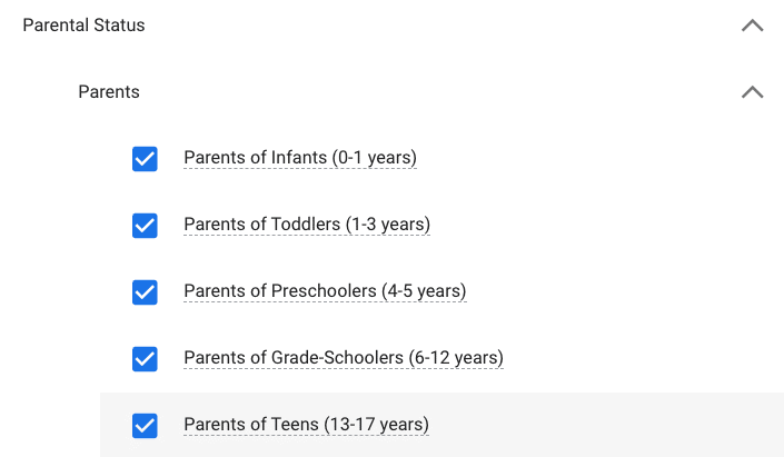 google detailed demographics parents