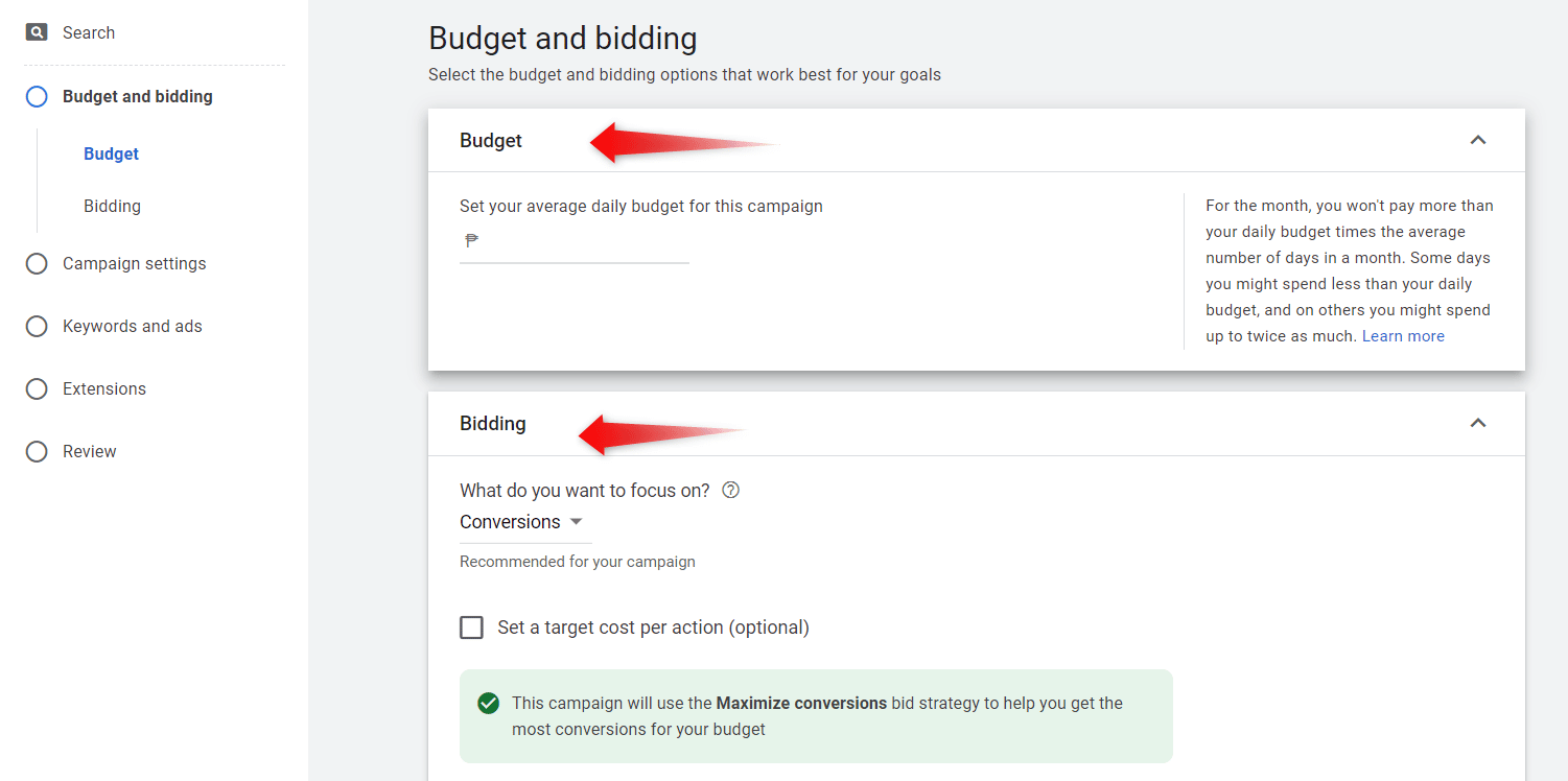 Set up budget and bidding for your Dynamic Search Ad