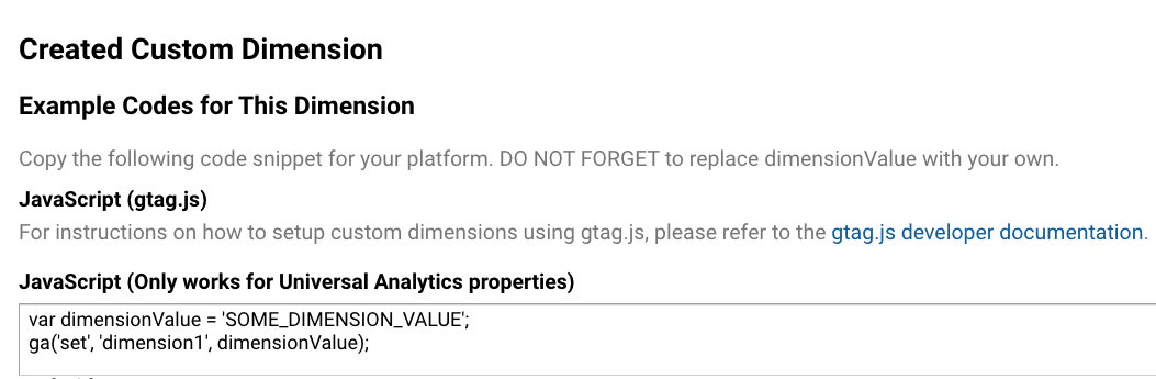 google analytics custom dimensions tracking code