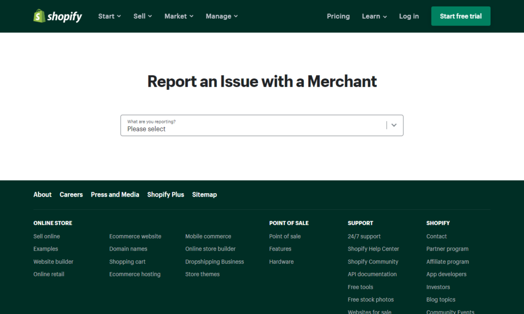 Shopify Report an Issue With a Merchant