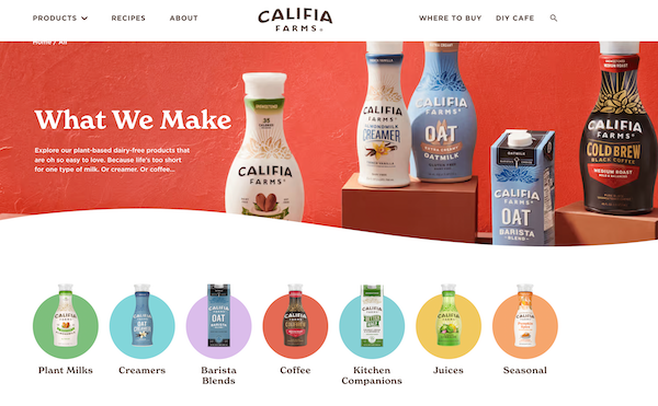 screenshot of califia farms homepage showing variety of products and digital transformation in ecommerce | salsify