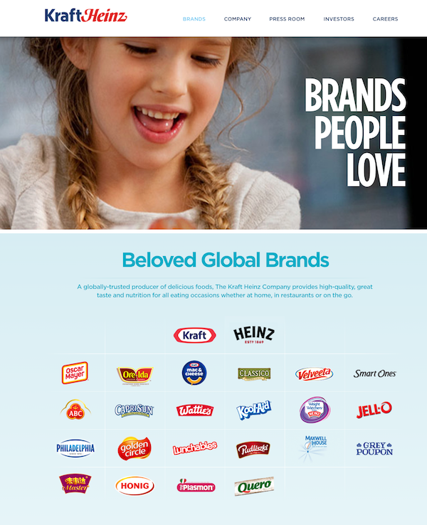 screenshot of kraft heinz website showing a collection of brands and examples of digital transformation in ecommerce | salsify
