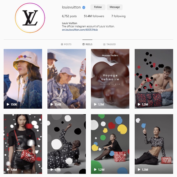 Louis Vuitton IG Reel account example